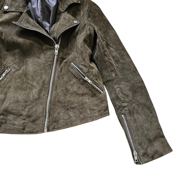 Aqua 100% Green Suede Leather Moto Zip Up Jacket Size Small - Picture 3 of 5